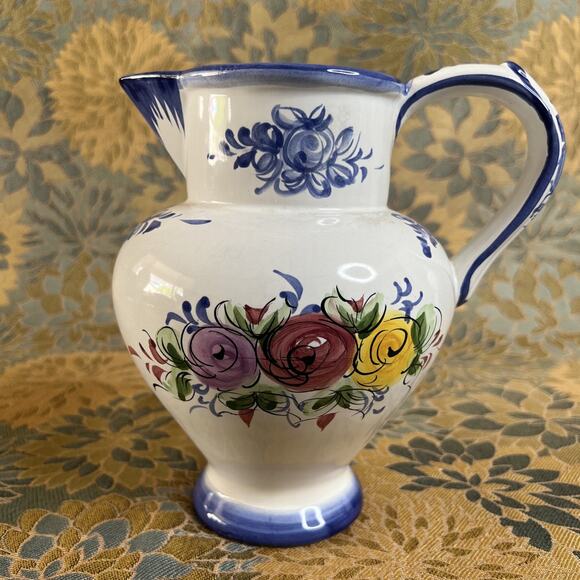 Majolica Pitcher Porta 28 – Vintage Portugal Floral Ceramic, 8 1/8″ Hand-Painted - Picture 3 of 8